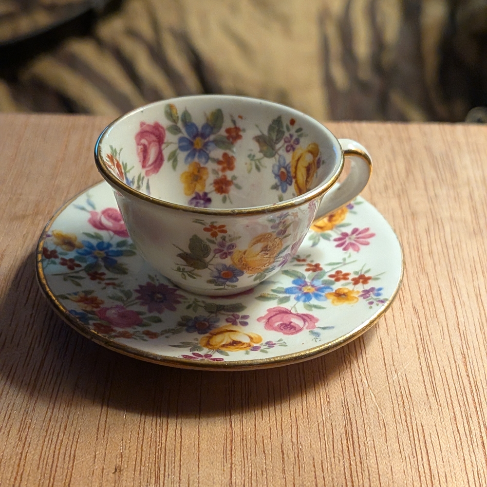 Floral Miniature Teacup and Saucer Set. Foley China